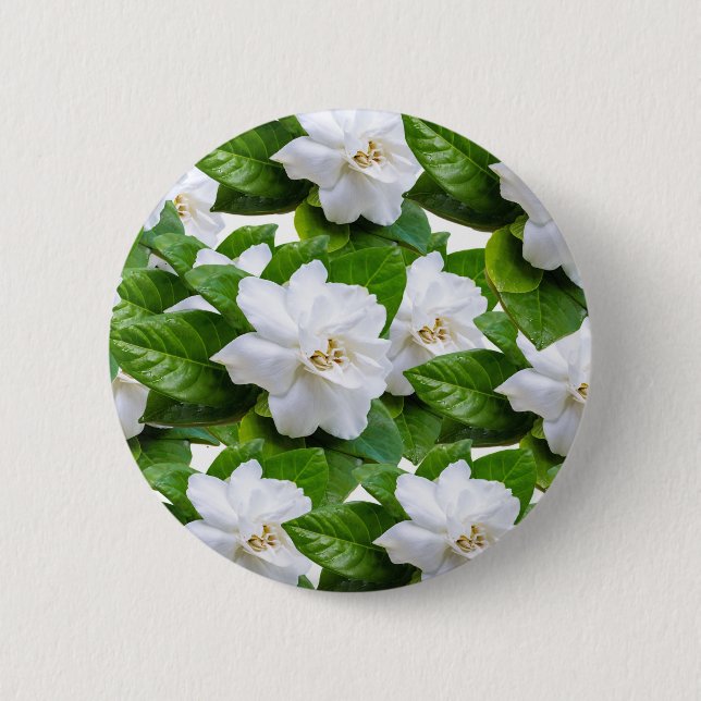 Macaron Rond 5 Cm Fleurs de Gardenia blanches (Devant)