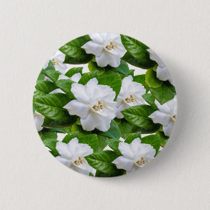 Macaron Rond 5 Cm Fleurs de Gardenia blanches