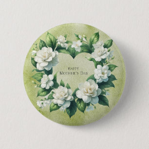 Macaron Rond 5 Cm Fleurs de Gardenia blanches pour la fête des mères