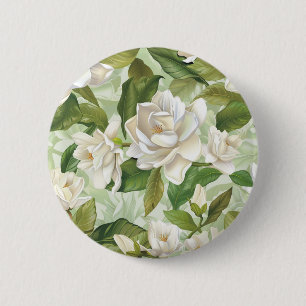 Macaron Rond 5 Cm Fleurs de Gardénia Blancs