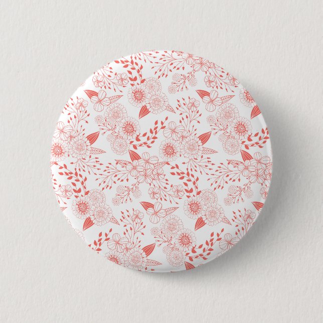 Macaron Rond 5 Cm Fleurs de gribouillis dans le corail vivant (Devant)