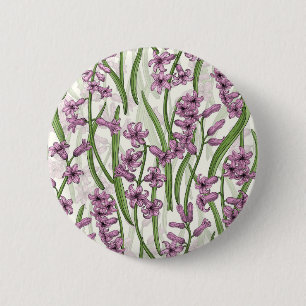 Macaron Rond 5 Cm Fleurs de Hyacinth rose sur blanc naturel