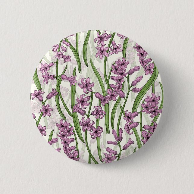 Macaron Rond 5 Cm Fleurs de Hyacinth rose sur blanc naturel (Devant)