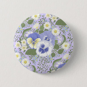 Macaron Rond 5 Cm Fleurs de jardin printanier sur lavande