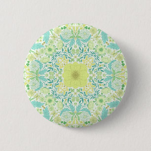 Macaron Rond 5 Cm Fleurs de jardin rétro en vert et jaune