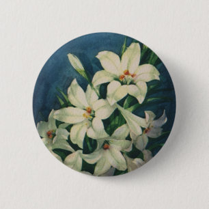 Macaron Rond 5 Cm Fleurs de lys de Pâques, lys de Pâques vintage
