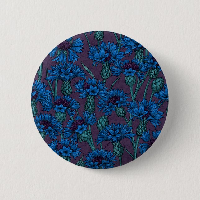 Macaron Rond 5 Cm Fleurs de maïs bleues, fleurs sauvages (Devant)