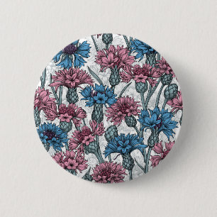 Macaron Rond 5 Cm Fleurs de maïs roses et bleues, fleurs sauvages su