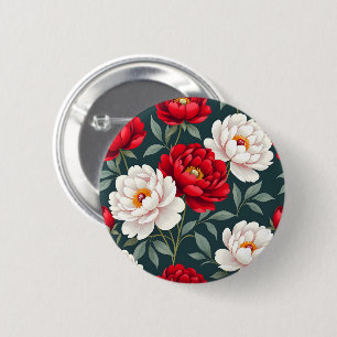 Macaron Rond 5 Cm Fleurs de pivoine rouges et blanches