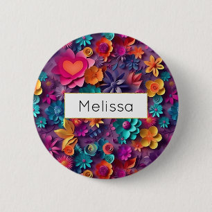 Macaron Rond 5 Cm Fleurs de printemps colorées Motif