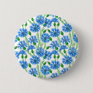 Macaron Rond 5 Cm Fleurs d'eau bleu, fleurs sauvages sur blanc
