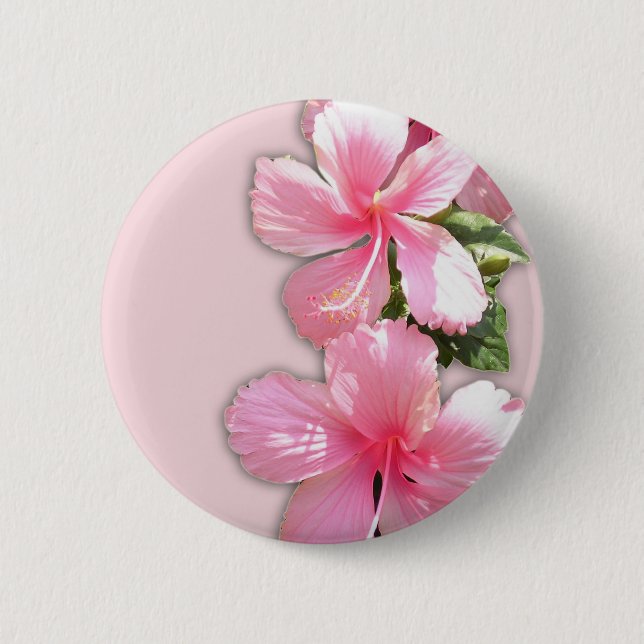 Macaron Rond 5 Cm Fleurs d'Hibiscus roses brillantes (Devant)