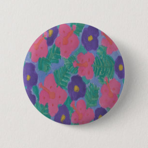 Macaron Rond 5 Cm Fleurs d'Hibiscus tropicaux