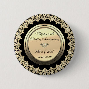 Macaron Rond 5 Cm Fleurs dorées Noir 50e anniversaire de mariage