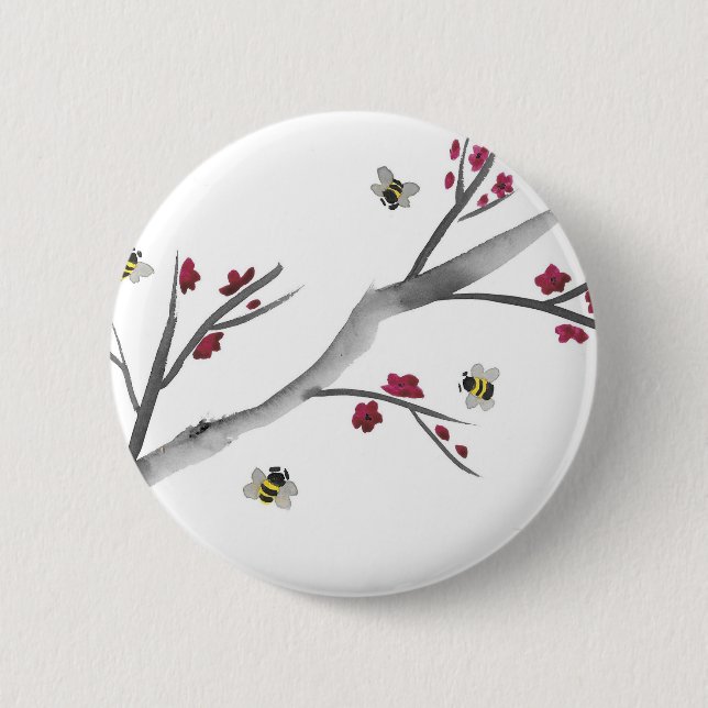 Macaron Rond 5 Cm Fleurs et abeilles (Devant)
