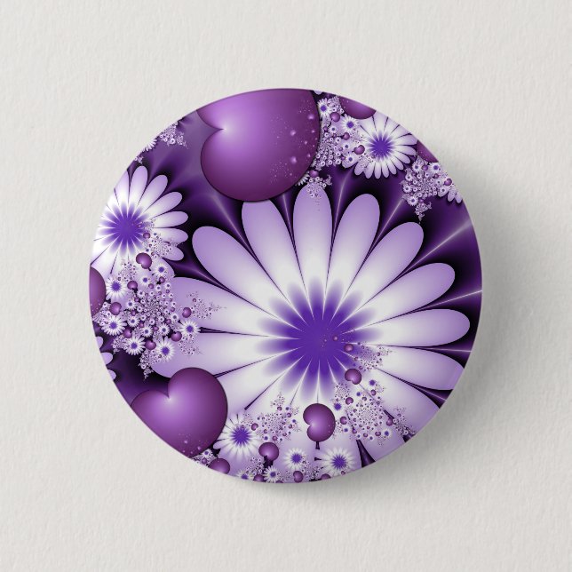Macaron Rond 5 Cm Fleurs et cœurs abstraits de l'amour fractal (Devant)