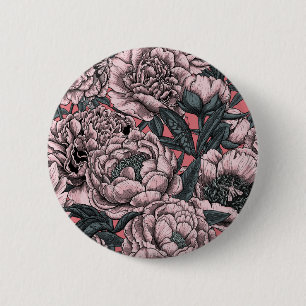 Macaron Rond 5 Cm Fleurs et moisissures de pivoines roses