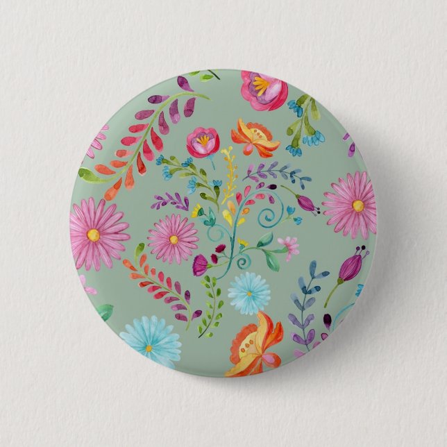 Macaron Rond 5 Cm Fleurs folkloriques aquarelles - personnalisables (Devant)