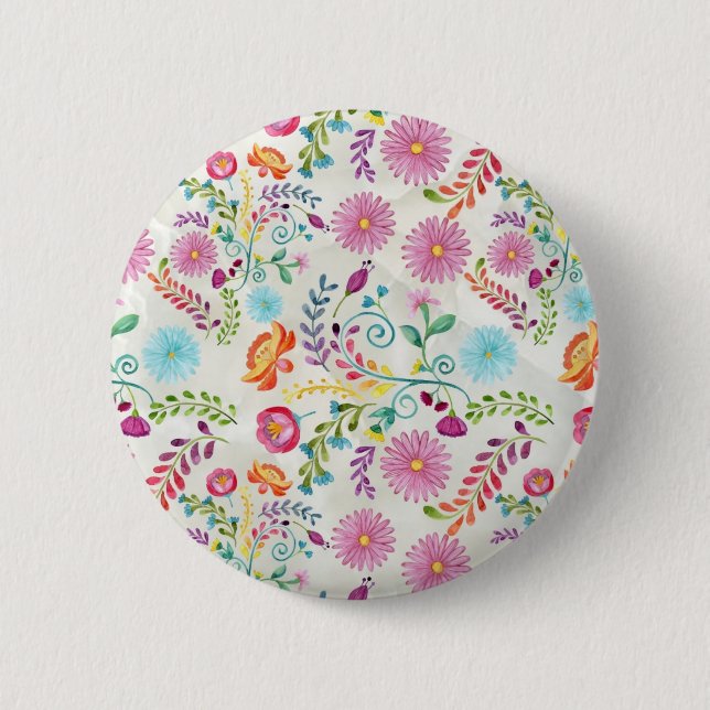 Macaron Rond 5 Cm Fleurs folkloriques aquarelles - personnalisables (Devant)