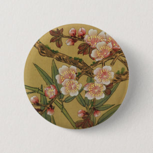Macaron Rond 5 Cm Fleurs Japonaises Asiatiques Fleur de Cerisier Vin