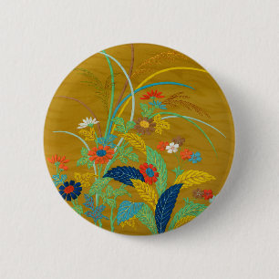 Macaron Rond 5 Cm Fleurs Japonaises Vintage G.A. Audsley