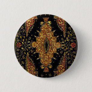 Macaron Rond 5 Cm Fleurs noires et dorées tombées