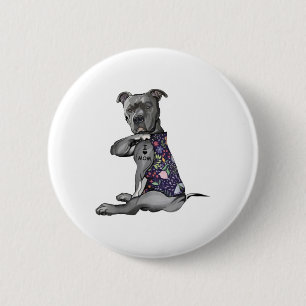 Macaron Rond 5 Cm Fleurs Pitbull - I Love Maman Hippie Chien Pitbull