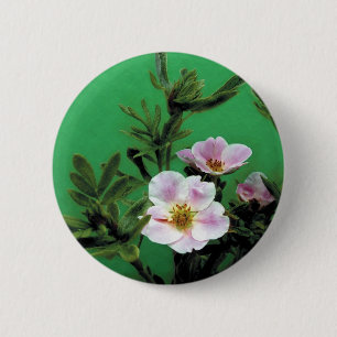 Macaron Rond 5 Cm fleurs rose sauvage en vert, Élégant