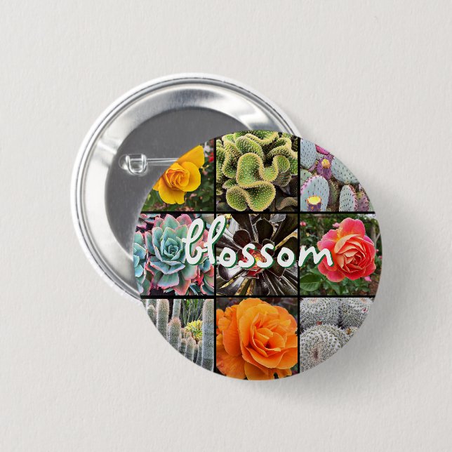 Macaron Rond 5 Cm Fleurs roses Cactus Photo Collage Fleur Script (Devant & derrière)