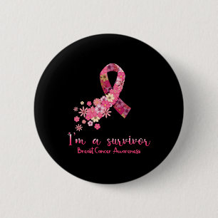 Macaron Rond 5 Cm Fleurs roses Coeur Je suis un survivant Cancer du