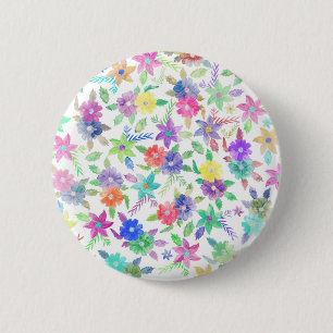 Macaron Rond 5 Cm Fleurs roses colorées d'aquarelle de vert bleu