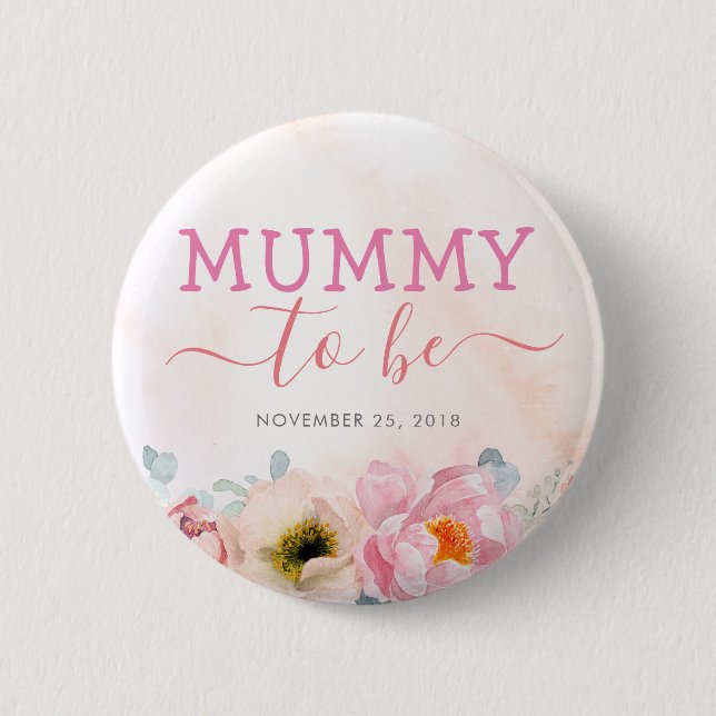 Macaron Rond 5 Cm Fleurs roses rousses mignonnes maman pour être Bab (Devant)