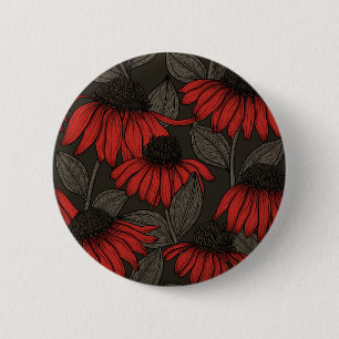 Macaron Rond 5 Cm Fleurs rouges sur marron