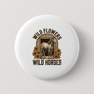 Macaron Rond 5 Cm Fleurs sauvages Chevaux sauvages Chemise Western V
