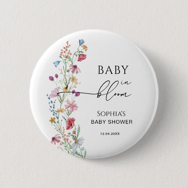 Macaron Rond 5 Cm Fleurs sauvages dans le Baby shower Bloom (Devant)