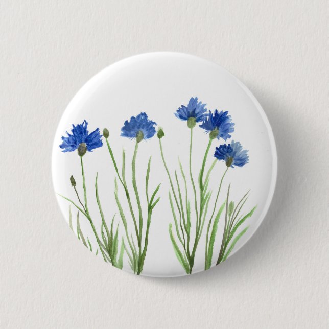 Macaron Rond 5 Cm Fleurs sauvages d'aquarelle de fleurs bleues de Co (Devant)