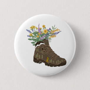 Macaron Rond 5 Cm Fleurs sauvages en Randonnée Boot Camping Trucker 