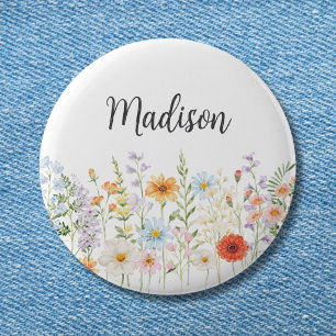 Macaron Rond 5 Cm Fleurs Sauvages Floral Botanique Aquarelle Monogra