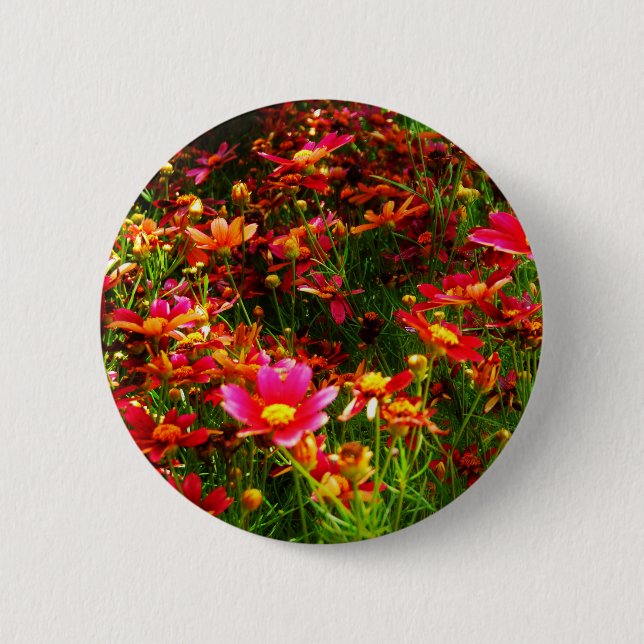 Macaron Rond 5 Cm Fleurs sauvages rose et jaune pâle (Devant)