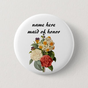 Macaron Rond 5 Cm Fleurs vintages, Camellias et Narcisse, Redoute