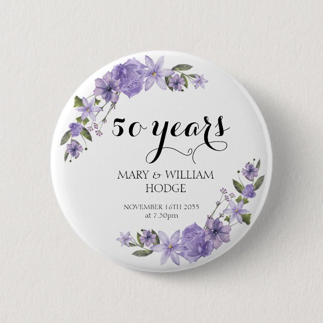 Macaron Rond 5 Cm Fleurs violettes de lavande 50e anniversaire maria (Devant)