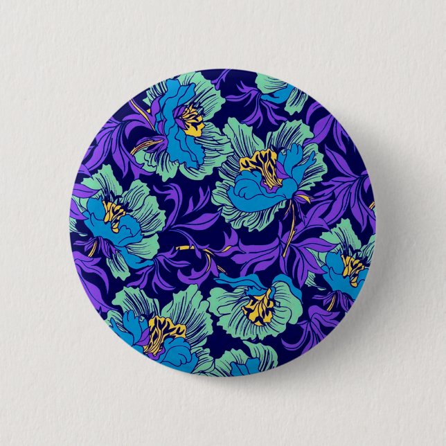 Macaron Rond 5 Cm Fleurs violettes et bleues William Morris (Devant)