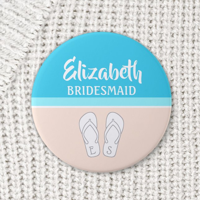 Macaron Rond 5 Cm Flip-Flops Monogrammé Beach Wedding Bridesmaid (Créateur téléchargé)