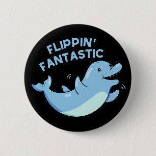 Macaron Rond 5 Cm Flippin Fantastic Funky Dolphin Pun Dark BG
