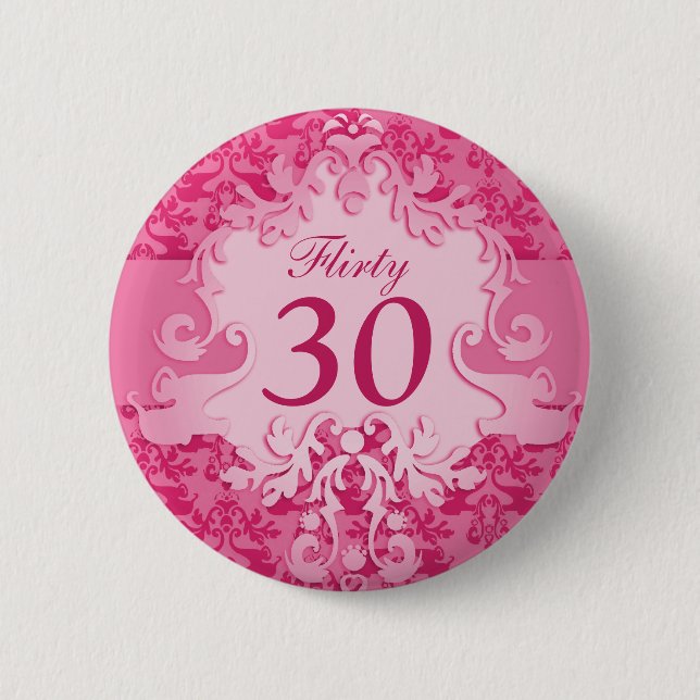 Macaron Rond 5 Cm "Flirty 30" damask éléphant rose bouton/badge (Devant)