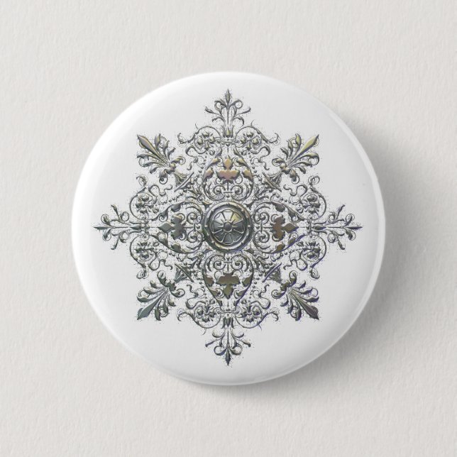 Macaron Rond 5 Cm Flocon de neige argenté (Devant)