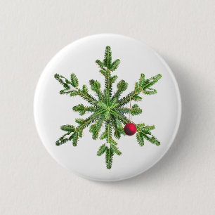 Macaron Rond 5 Cm Flocon De Neige De Noël De Branches De Pins