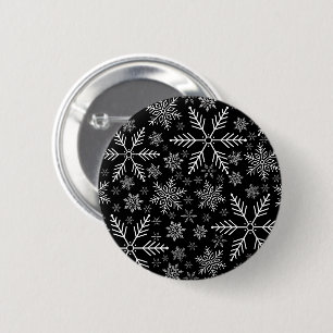Macaron Rond 5 Cm Flocon de neige d'hiver élégant noir aqua blanc