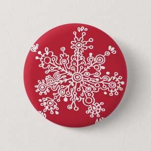 Macaron Rond 5 Cm Flocon de neige sur le rouge