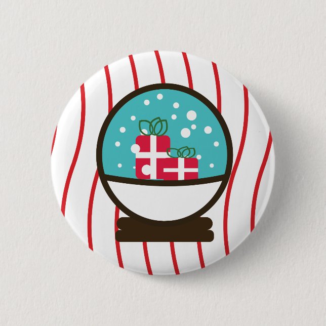 Macaron Rond 5 Cm Flocons de Noël Neige Cadeaux Boule à neige (Devant)